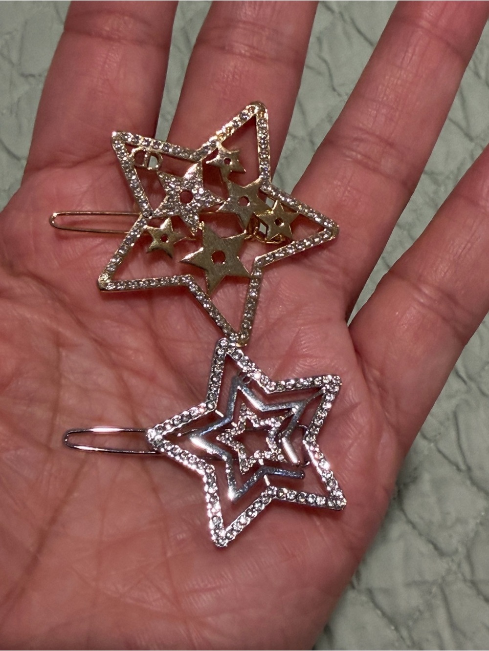Dior Star-Shaped Rhinestone Hair Clips - Gold and Silver *GWP*